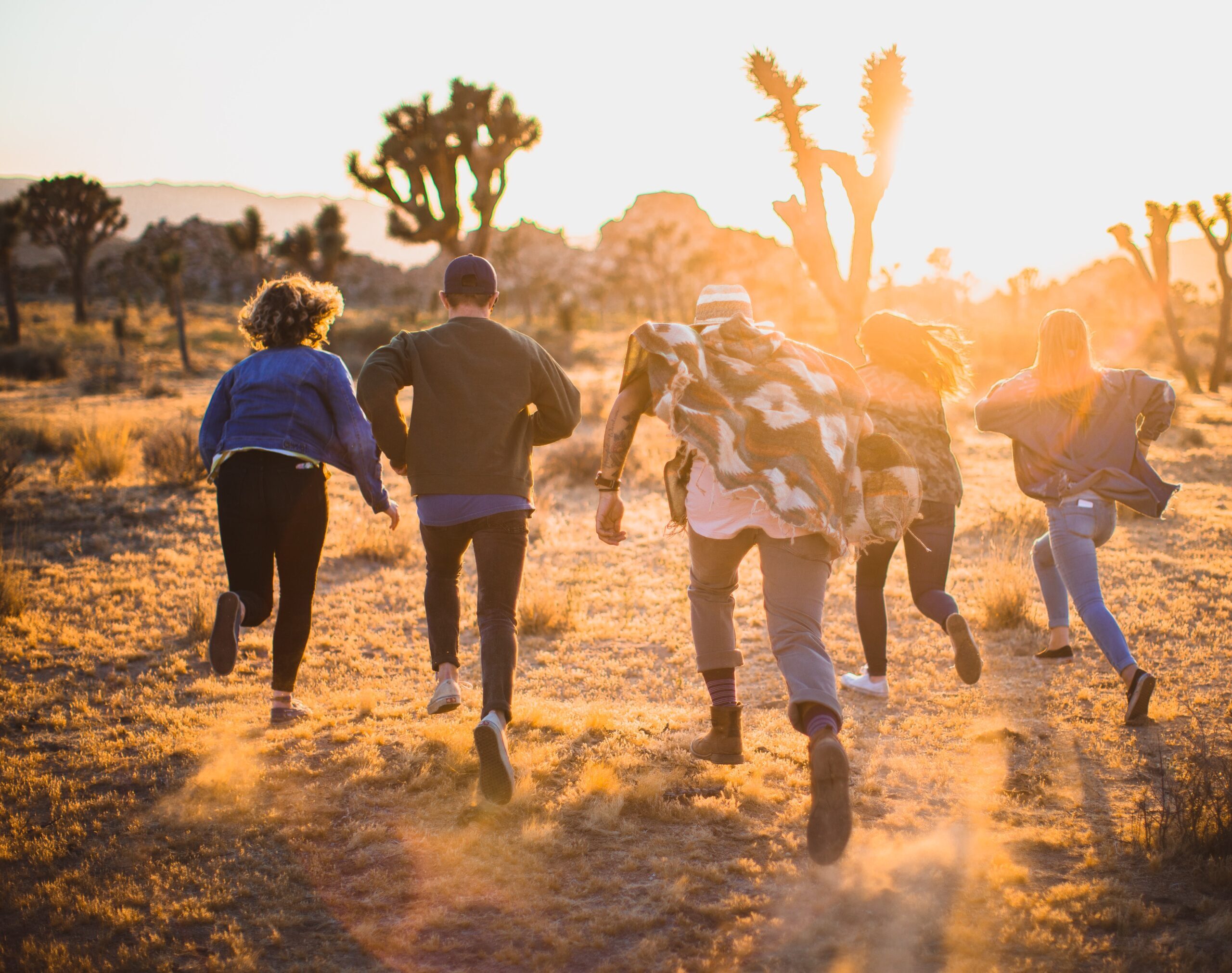People running from camera