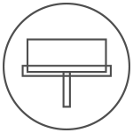Simple black outline of a squeegee inside a circle on a white background, designed for Braintrust Agency - About Us page visuals.