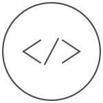 A circle with a code symbol (angle brackets and a slash) inside, representing coding or programming, as featured on the Braintrust Agency - About Us page.